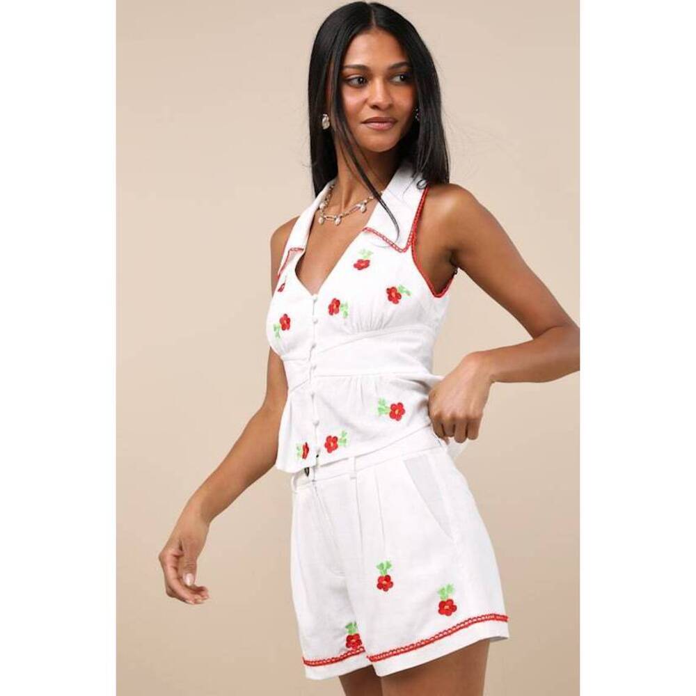Lulus Ayah White Embroidered High-rise Shorts - Size M